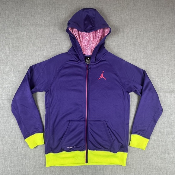 Jordan Other - Jordan Hoodie Youth XL Purple Therma-Fit Full Zip Fleece Neon Cuffs Hem Athletic